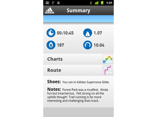 Image : The adidas miCoach app for Android - Summary