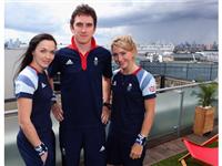 Victoria Pendleton, Laura Trott and Geraint Thomas visit adidas London 2012 Media Lounge to unveil the ADIPOWER muscle warming 'hot pants'