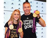 Two time London 2012 Gold medal winners Sir Chris Hoy and Laura Trott visit the adidas London 2012 Media Lounge