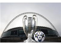 The adidas UCL Wembley Finale OMB on display with the UEFA Champions League trophy outside Wembley Stadium