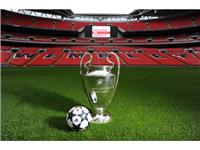 The adidas UCL Wembley Finale OMB on display with the UEFA Champions League trophy inside Wembley Stadium