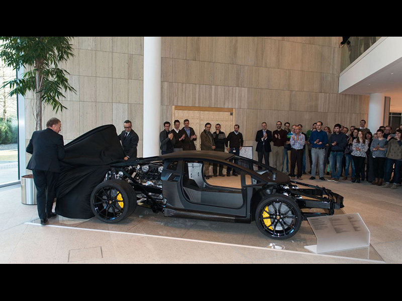 Lamborghini Aventador LP 700-4 carbon fiber monocoque on display at the European Patent Office in Munich Lamborghini Aventador LP 700-4 carbon fiber monocoque on display at the European Patent Office in Munich