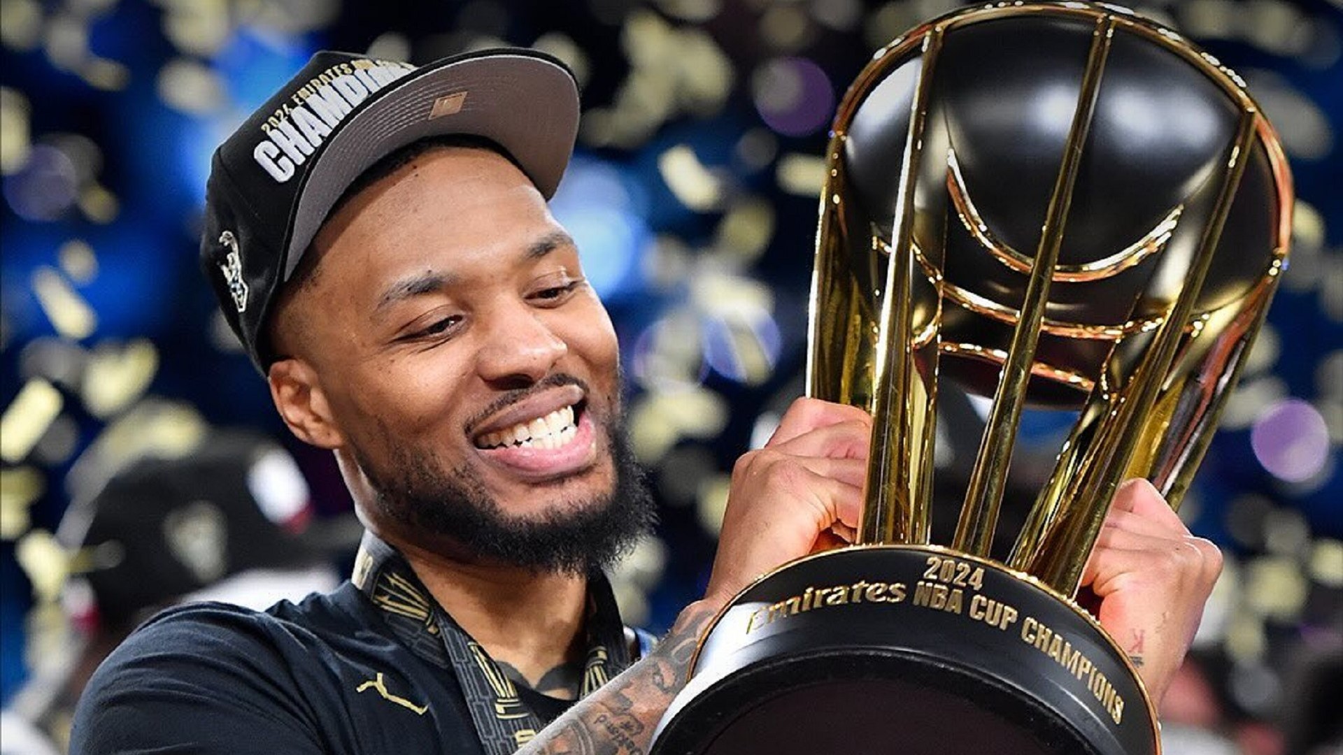 Damian Lillard celebrates NBA Cup Win