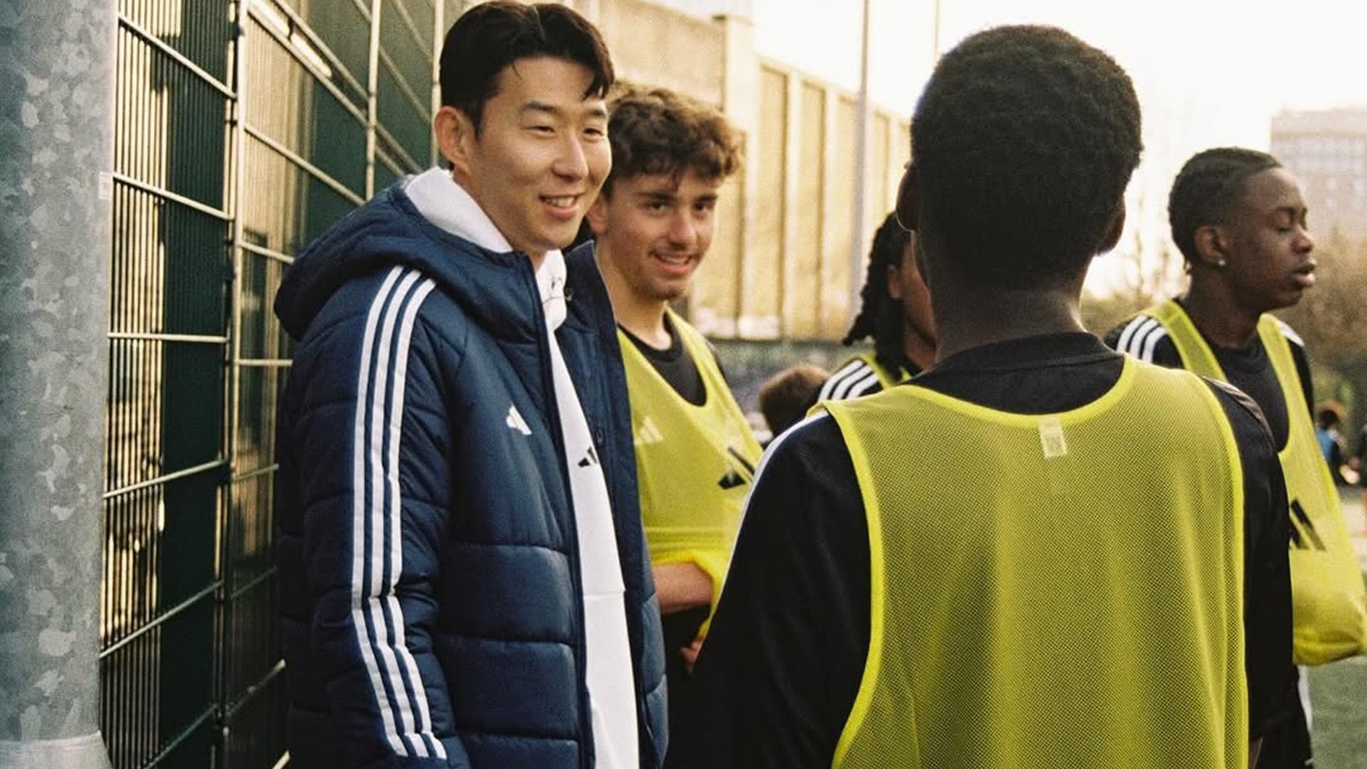 adidas football icon Son Heung Min shows his support from the sidelines to young footballers in London as part of the