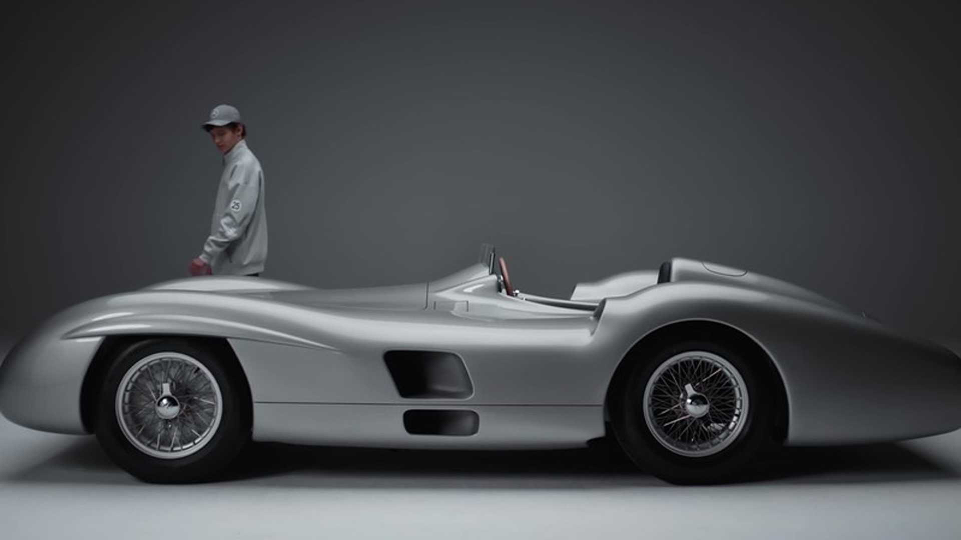 On set with George Russell and Kimi Antonelli for the Silverstone collection inspired by the iconic Mercedes Benz W196