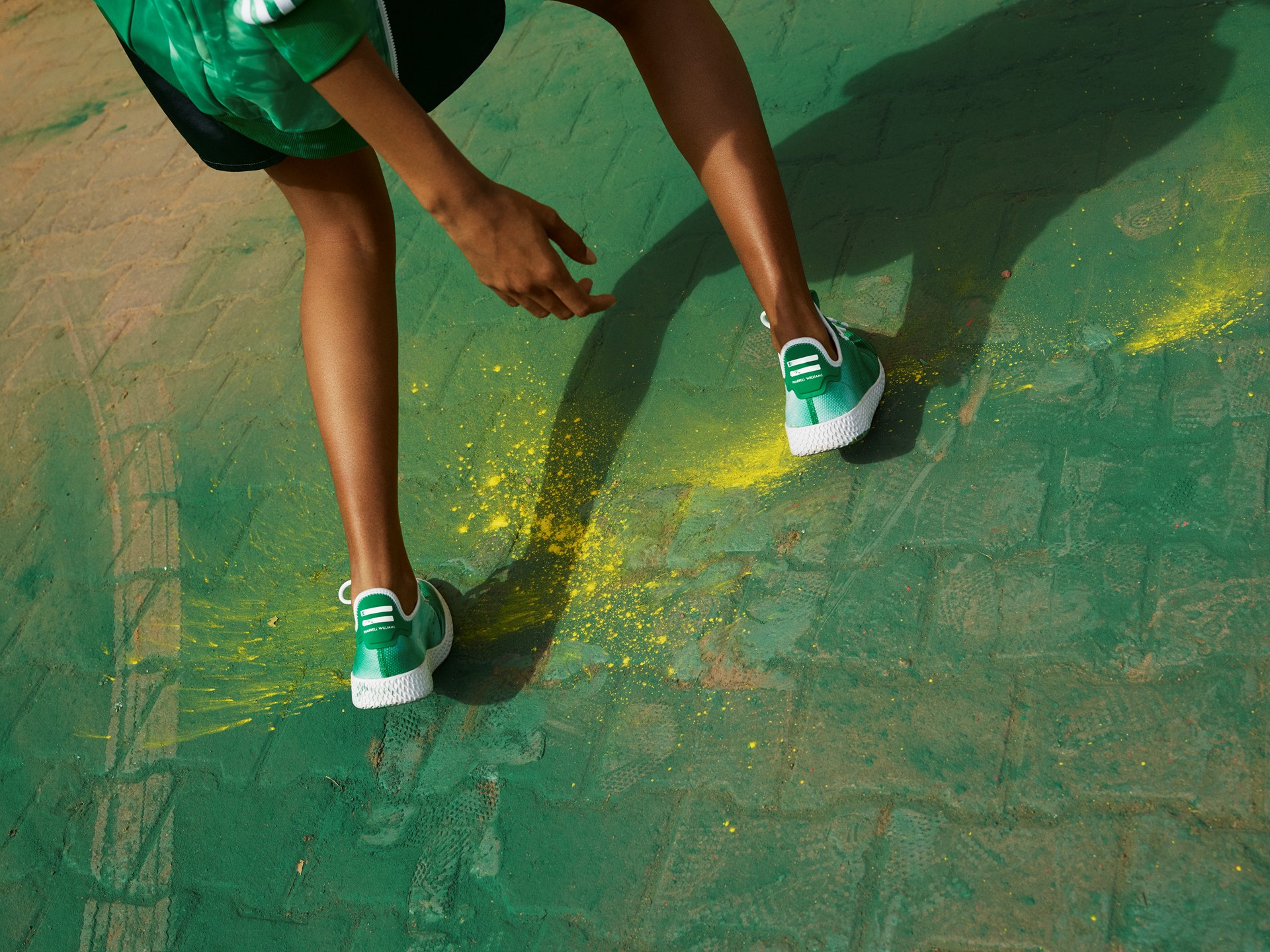 +H21254 adidas Originals PHARRELL WILLIAMS Hu Holi adicolor Key Visual Footwear Shot Green