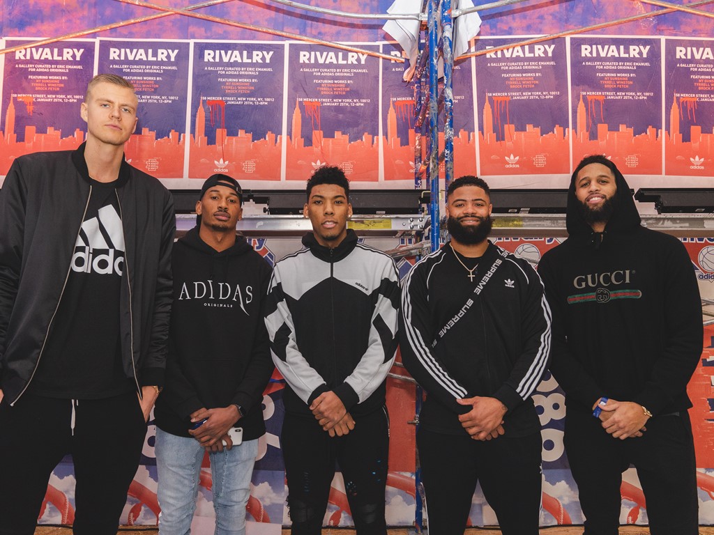 Kristaps Porzingis, Charone Peake, Allonzo Trier, Cody Latimer. and Allen Crabb (L-R)