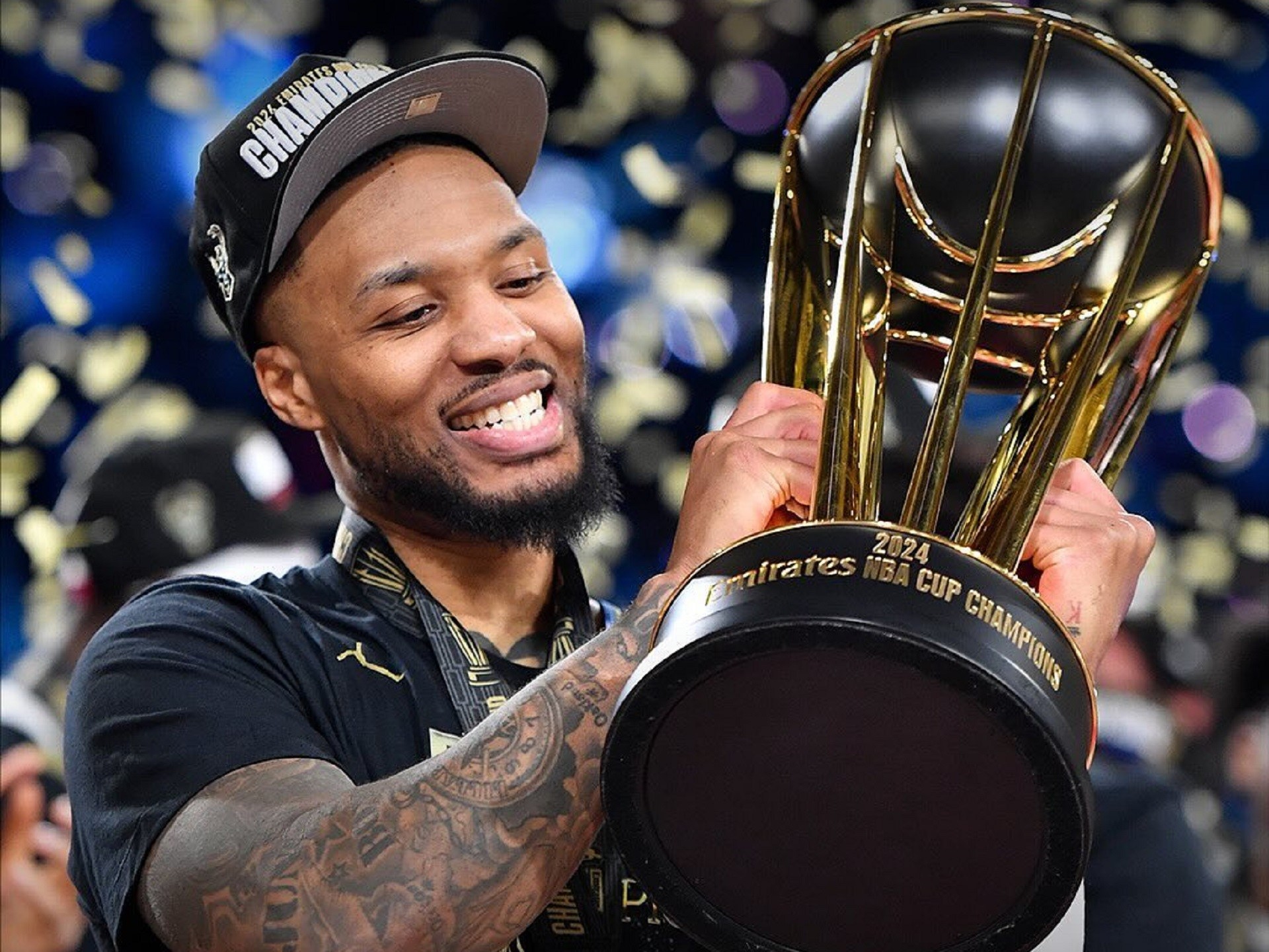 Damian Lillard celebrates NBA Cup Win