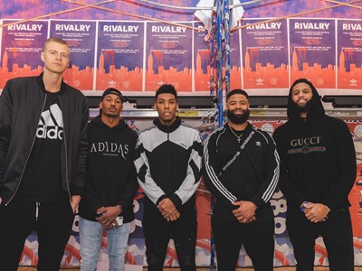 Kristaps Porzingis, Charone Peake, Allonzo Trier, Cody Latimer. and Allen Crabb (L-R)