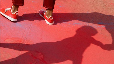 +H21254 adidas Originals PHARRELL WILLIAMS Hu Holi adicolor Key Visual Footwear Shot Red