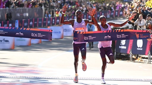 Four athletes Three Stripes and One franchise adizero take over New York Marathon all adidas men s podium and bron