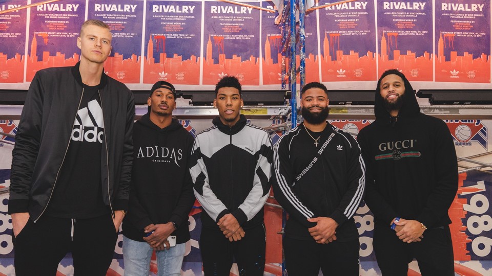 Kristaps Porzingis, Charone Peake, Allonzo Trier, Cody Latimer. and Allen Crabb (L-R)
