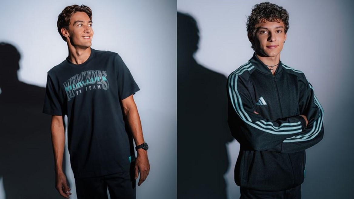 Ahead of the Las Vegas Grand Prix George Russell and Kimi Antonelli showcase a new fanwear collection