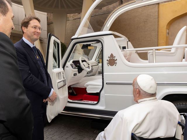 Pope Francis Receives First Electric Popemobile From Mercedes Benz