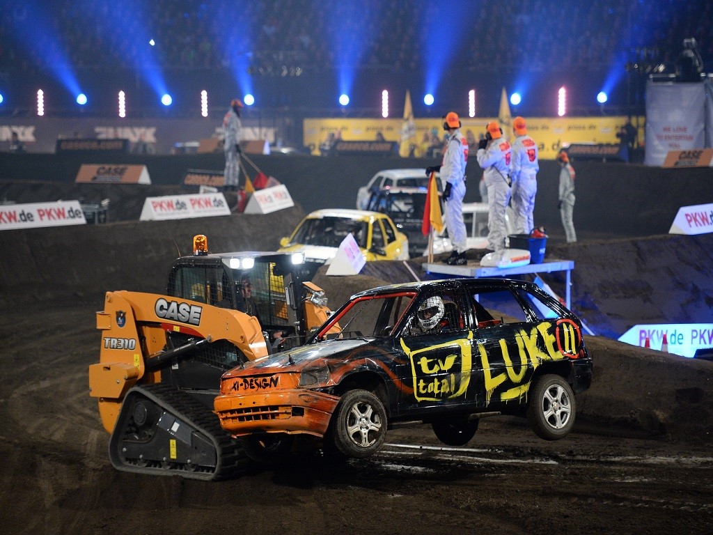Case compact loader trio assist track marshals for the TV total Stock Car Crash Challenge 2014