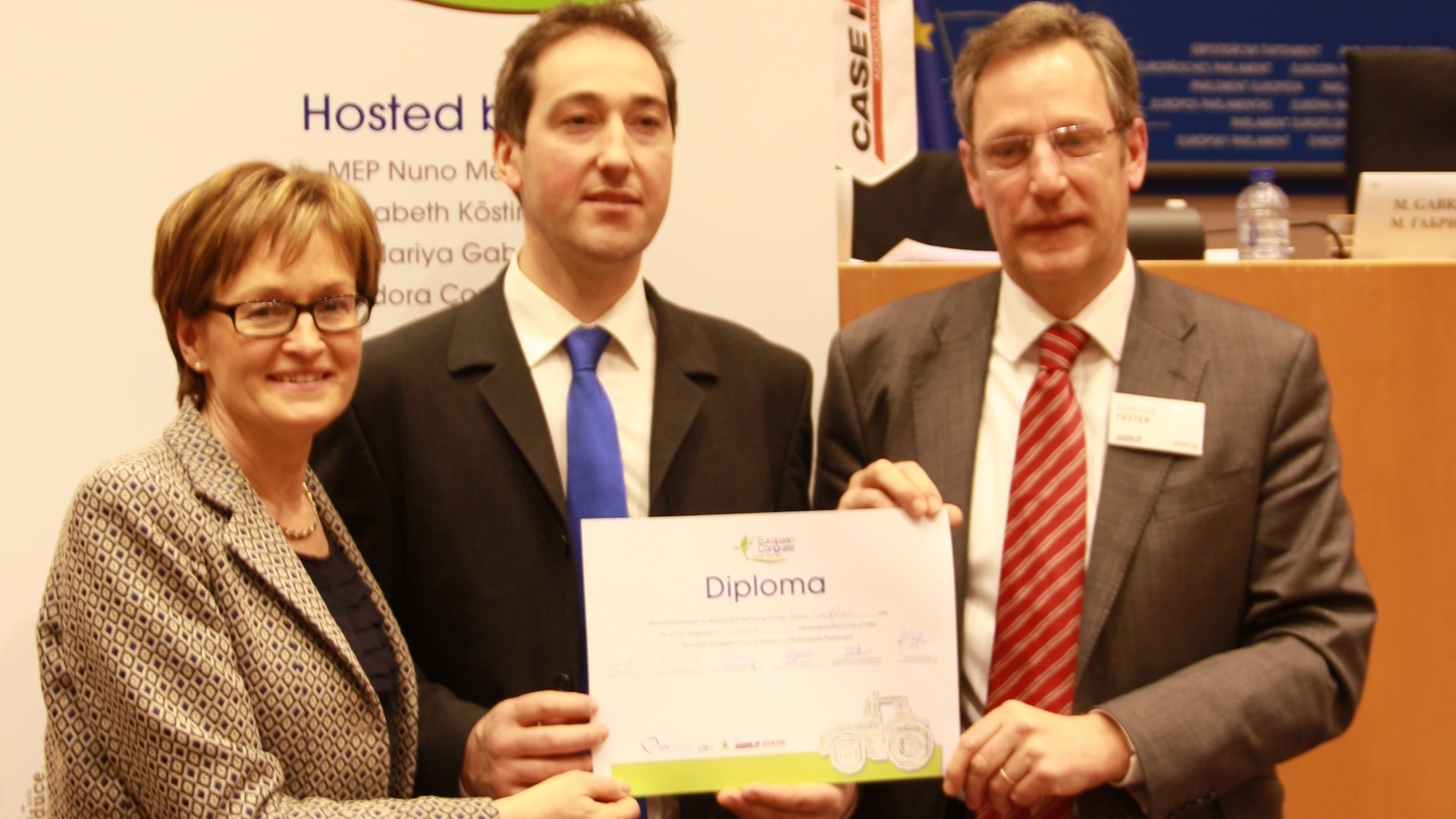 Sean Coughlan is pictured (centre) with Irish Project MEP Mairead McGuinness and Matthew Foster, Vice President of Case