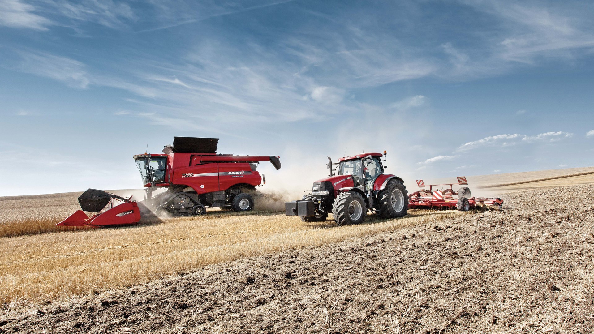 Case IH Axial Flow 7230 together with a Puma CVX conducting cultivation