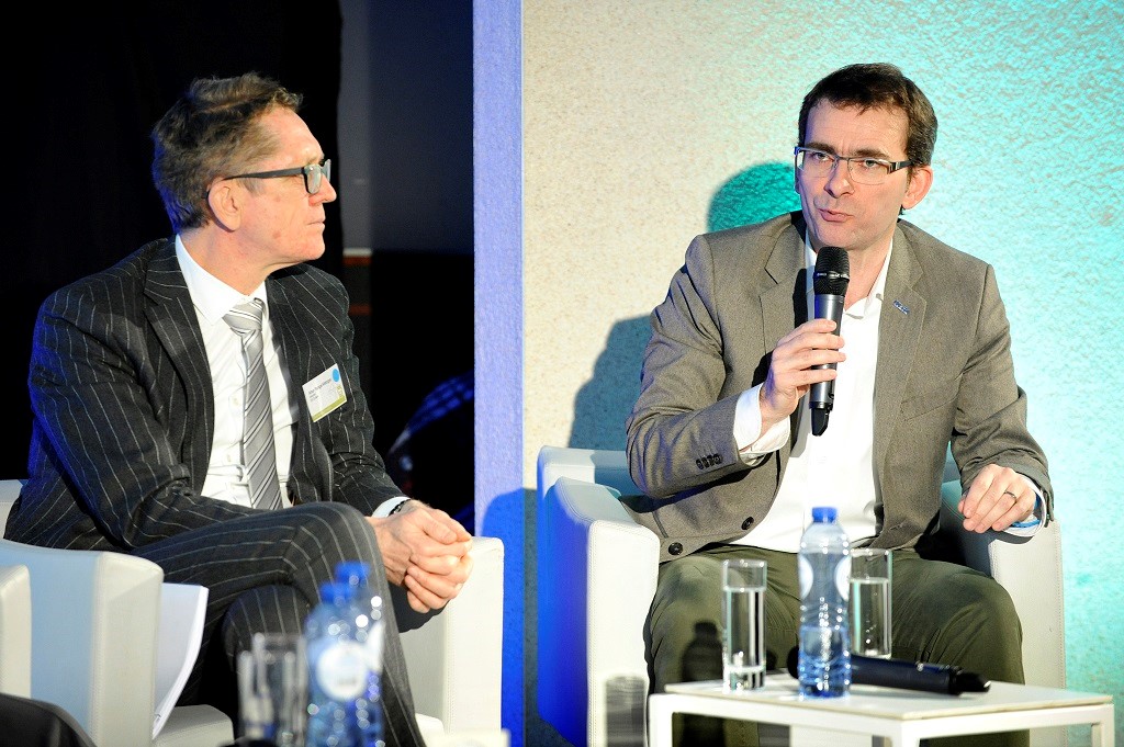 Iveco Brand President Pierre Lahutte (right) speaks at ACEA discussion panel