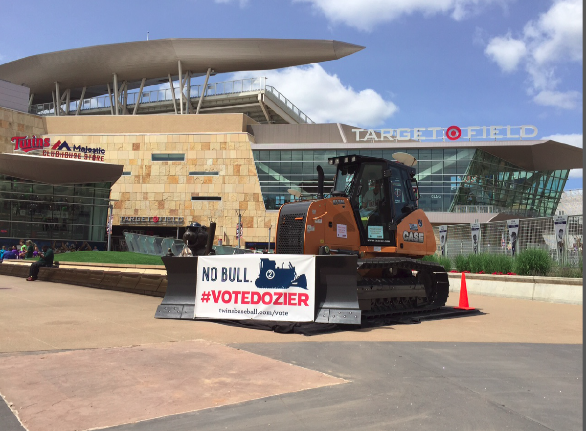 The Minnesota Twins have parked a CASE 850M dozer in front of Target Field as part of its #VoteDozier campaign