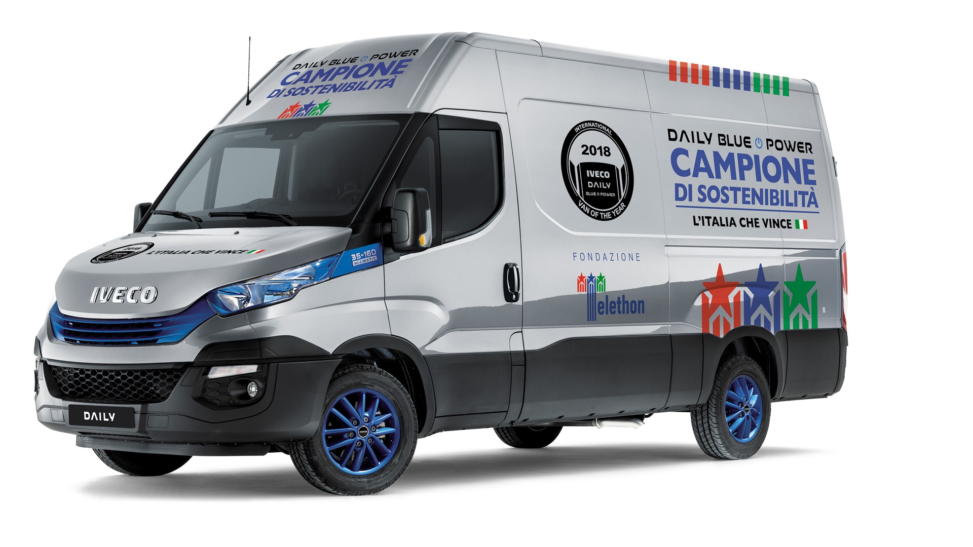 IVECO's new Daily Blue Power Hi-Matic Natural Power in a special Telethon and “l’Italia che vince” livery