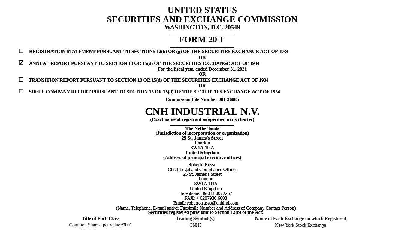 CNH Industrial 20F - Full Year 2021