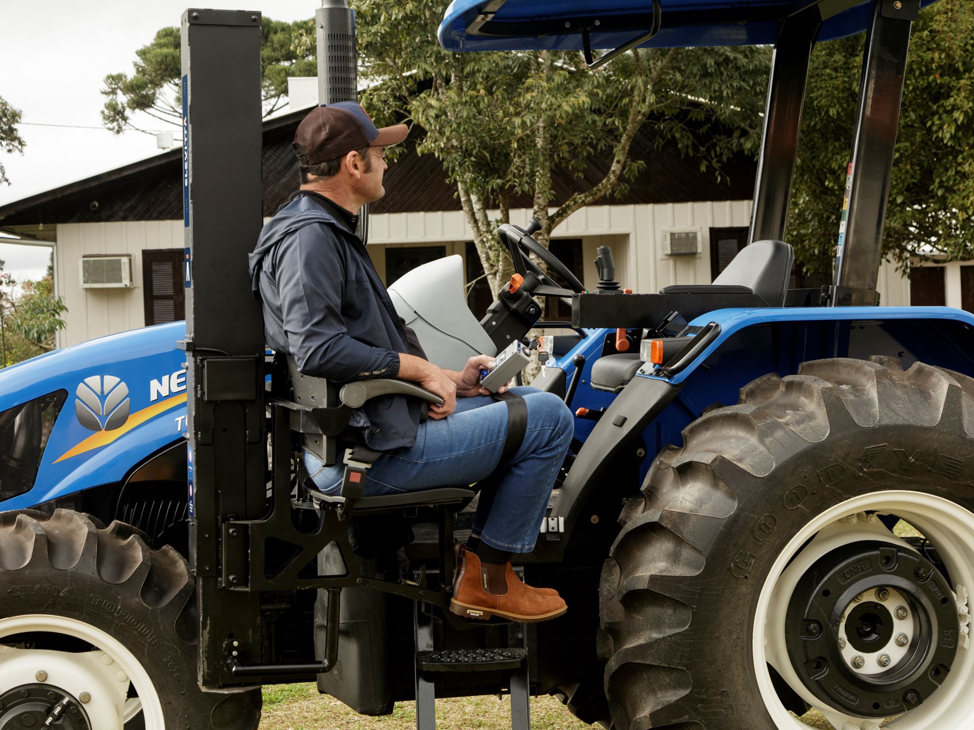 Fernando accesses the tractor using the mobile armchair device