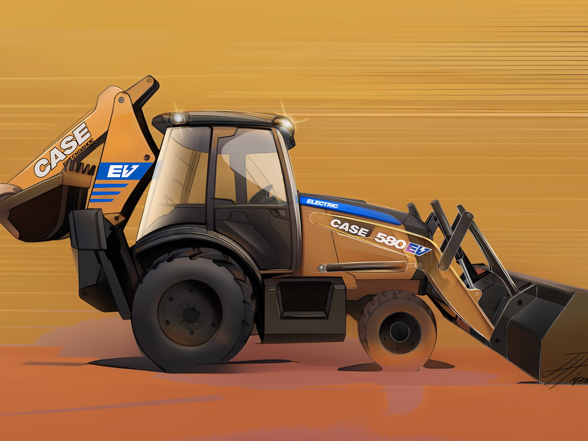 CASE 500EV Electric Backhoe Loader side view