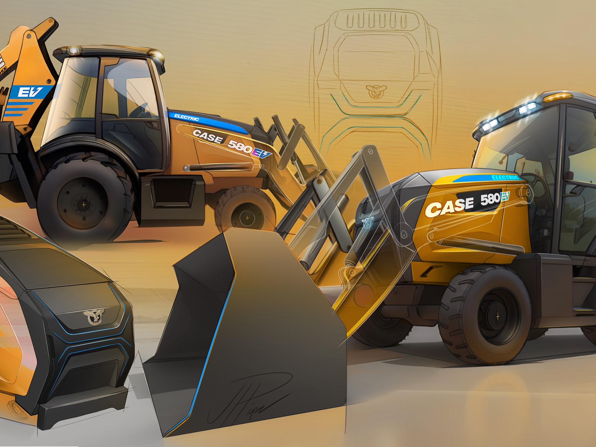 CASE 500EV Electric Backhoe Loader sketch