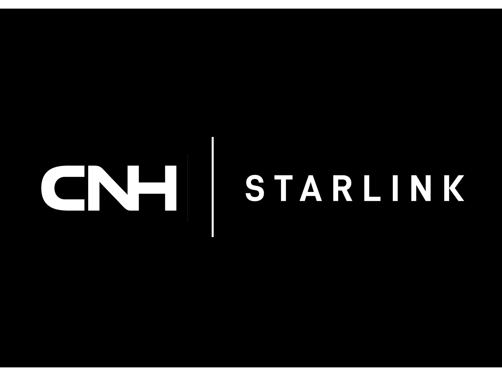 Black background with white text displaying the logos of CNH and Starlink separated by a vertical white line.