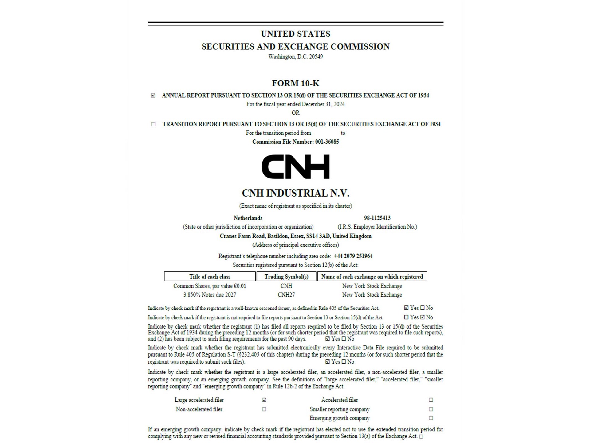 CNH Annual Report on 10 K Form