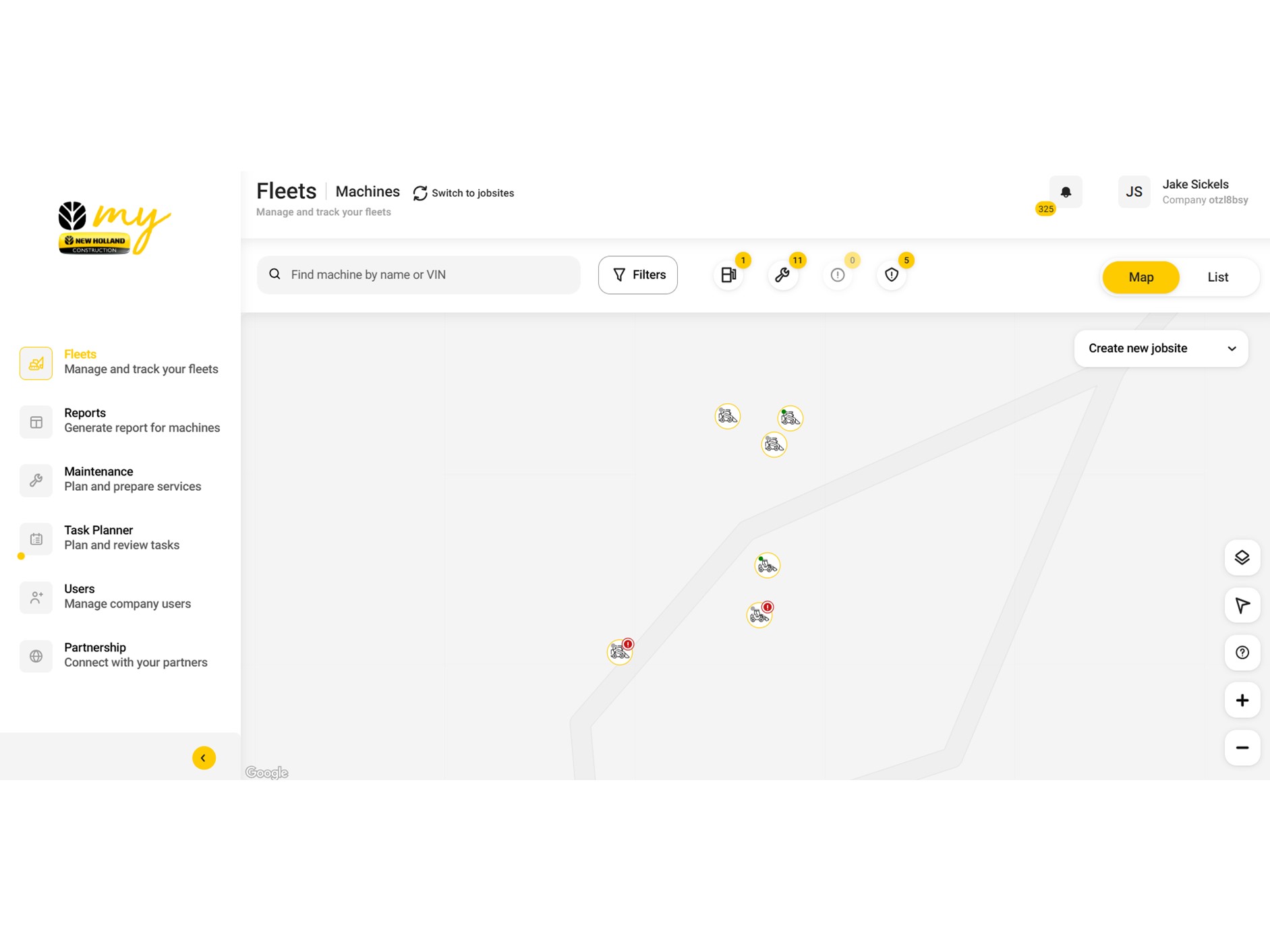 myNewHollandConstruction dashboard