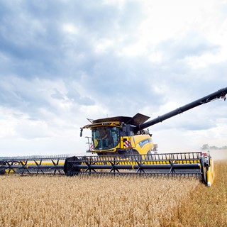 New Holland Agriculture's CR10.90 world-record combine harvesting wheat in the UK during the record