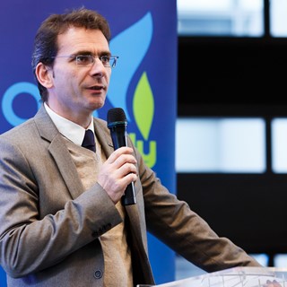 Iveco Brand President Pierre Lahutte speaks at the Gas Naturally event held at EU Parliament in Strasbourg