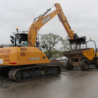 Case CX130C crawler excavator loading aggregate