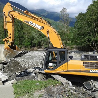 Case CX370C crawler excavator repairing river banks in Europe