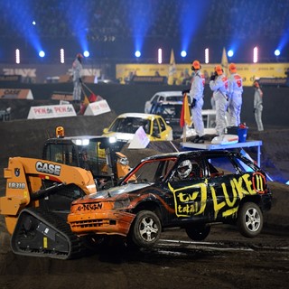 Case compact loader trio assist track marshals for the TV total Stock Car Crash Challenge 2014