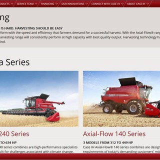 The Case IH redesigned website that offers maximum customer comfort Screenshot - Harvesting Products