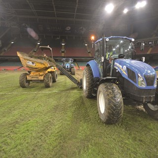 The T5 working on the Millennium Stadium’s in Cardiff, Wales, last fully grass surface