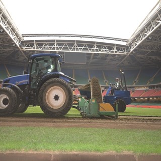 The T6 working on the Millennium Stadium in Cardif, Wales, last fully grass surface