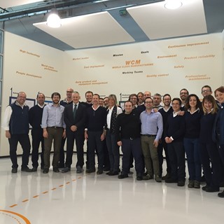 Employees from the CNH Industrial San Mauro, Italy plant pose for a photo to celebrate their WCM Bronze Medal