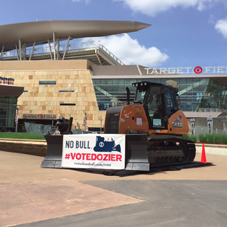 The Minnesota Twins have parked a CASE 850M dozer in front of Target Field as part of its #VoteDozier campaign