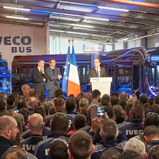 French President François Hollande with Pierre Lahutte, IVECO Brand President and Annonay's Deputy Mayor
