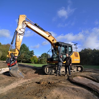 CASE CX130D excavator with Robert Parry (left) , Coates Plant Sales Ltd and Charlie Greasley (right), John Greasley Ltd