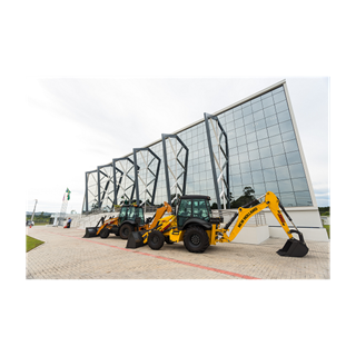 Retroescavadeiras CASE Construction Equipment e New Holland Construction em frente ao Instituto Senai de Inovação