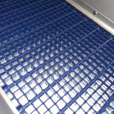 New Holland blue destemmer mesh is the reference for small grapes.