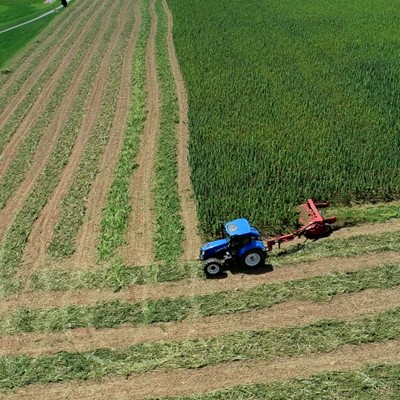 The New Holland T7 tractor at work on the brand's industrial hemp test plot at its facility in New Holland, Pennsylvania