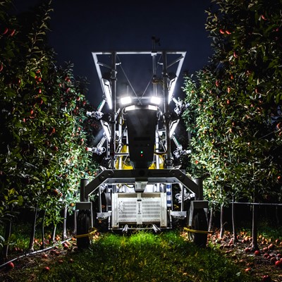 The advanced farm BetterPick robotic harvester picks fruit at night