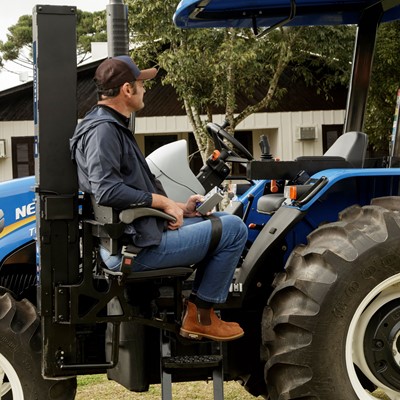 Fernando accesses the tractor using the mobile armchair device