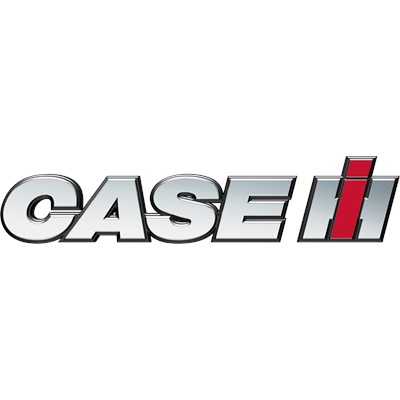 CASE IH logo with bold, metallic silver letters and a red vertical stripe on the letter 'I' on a black background