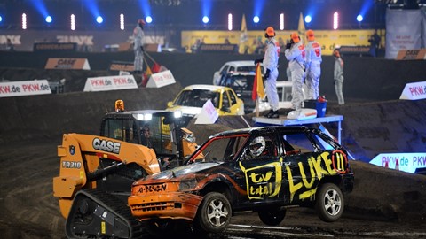 Case compact loader trio assist track marshals for the TV total Stock Car Crash Challenge 2014